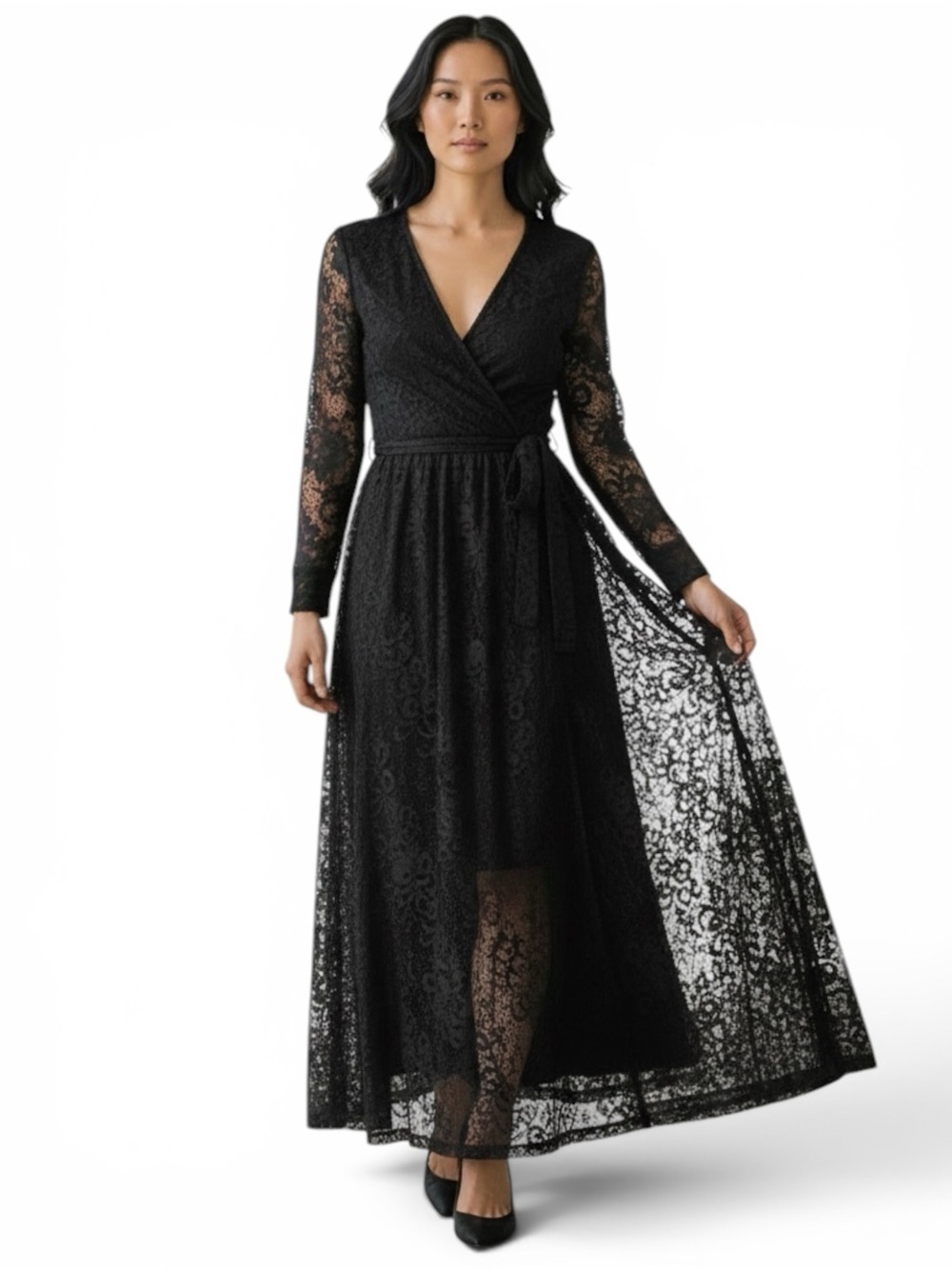 Versace 19.69 Abbigliamento Sportivo SRL Italia Chinkara Black Lace Wrap Maxi
